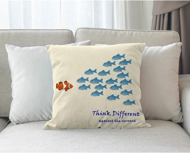 Moslion Many Fishes Think Differently Against The Current Fish Contrast Group Throw Pillow Covers Pillowcases 18x18 Inch Cotton Linen Home Pillow Protector for Men Women - Image 3